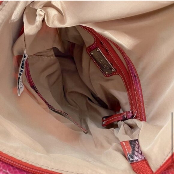 Vintage Nine West Pink Orange Reptile Print & Texture Shoulder Bag Purse Clutch - Picture 10 of 15